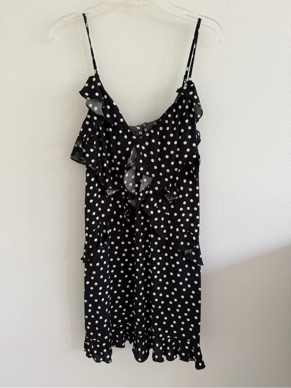 Polka Dot Ruffle Slip Dress - Black/White - H&M